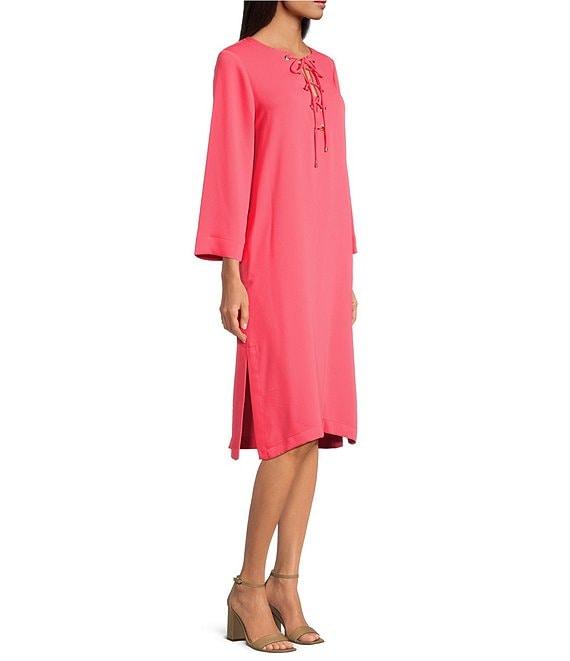 Trina Turk Catamaran Georgette Lace Up V-Neck Long Sleeve Dress Product Image