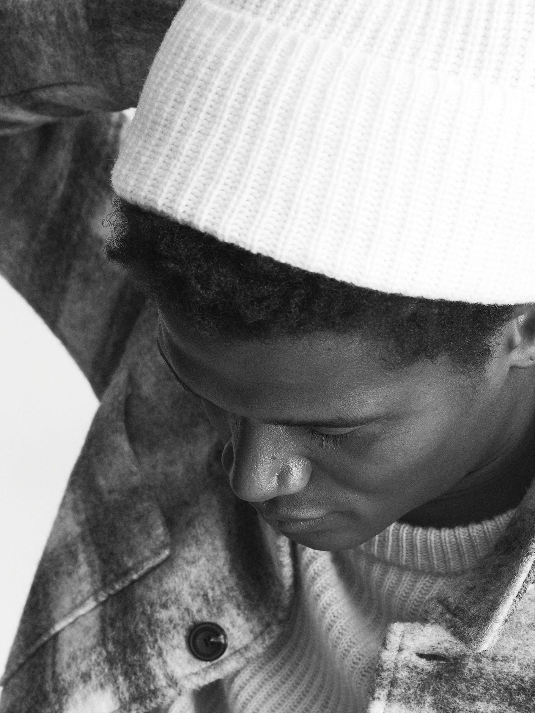 Rib Knitted Lambswool Beanie in Ecru Product Image