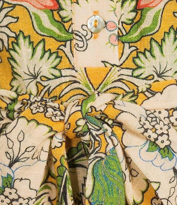 A Loves A Woven Floral Print Mandarin Collar Long Bell Sleeve Tie Waist Mini Shirt Dress Product Image