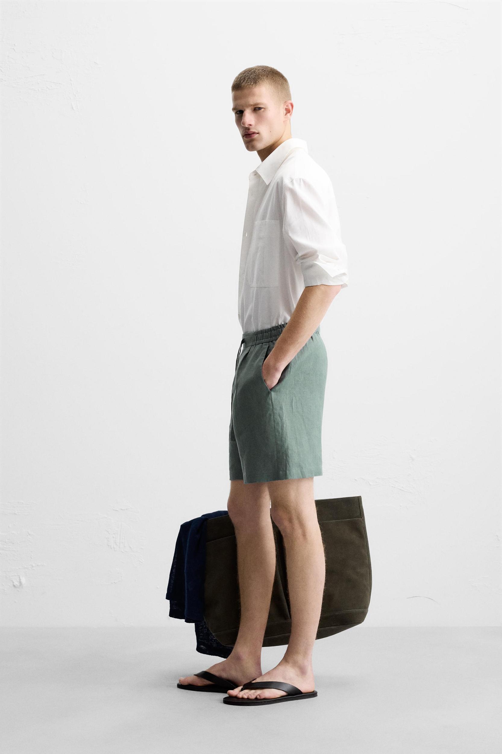 100% LINEN REGULAR FIT SHORTS Product Image