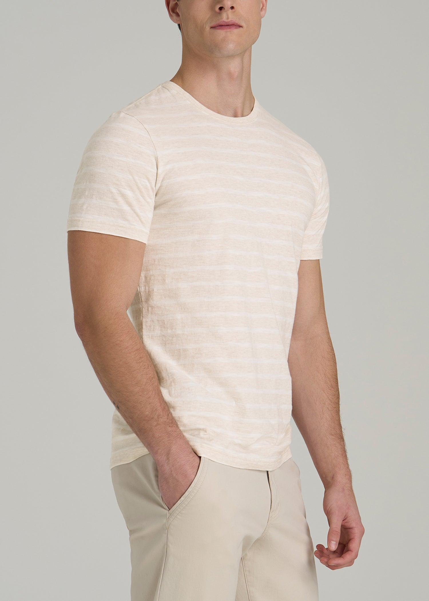 REGULAR-FIT Striped Tee for Tall Men in Heathered Oatmeal and White Stripe Male Product Image