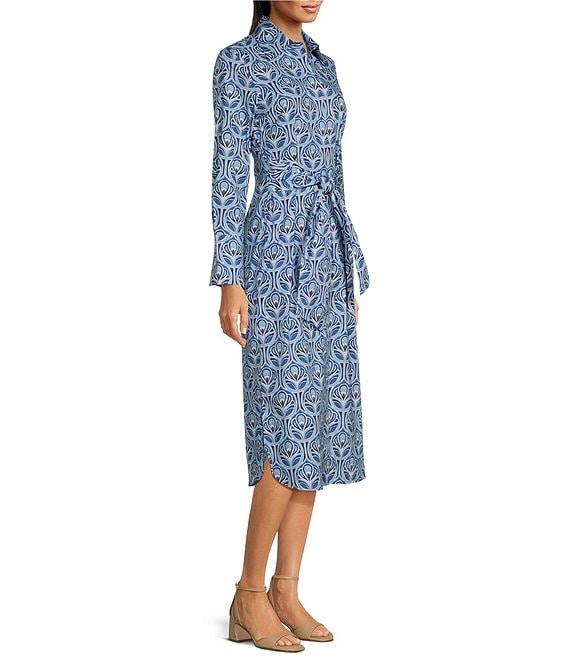 J.McLaughlin Orla Linen Notch Collar Long Sleeve Tie Front Button Down Dress Product Image