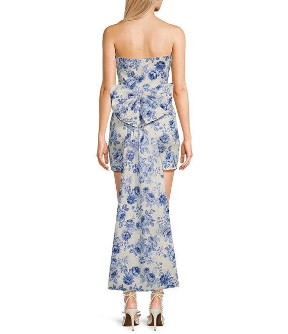 Allison & Kelly Strapless Taffeta Floral Print Bow Back Mini Dress Product Image