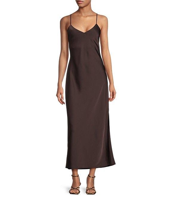 Gianni Bini Haven Satin V-Neck Sleeveless Maxi Slip Dress Product Image