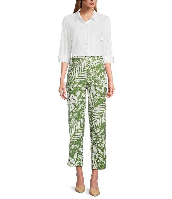 Investments Lime Palm Tropical Print Pull-On Straight Leg Ankle Pants Product Image