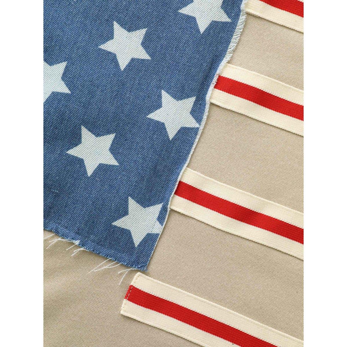 Plus Size Flag And Denim Spliced Crew Neck Sweatshirt Women Champagne Casual Woven ribbon&lace trim Loose Round Neck Everyday Sweatshirts BloomChic 10/M Product Image