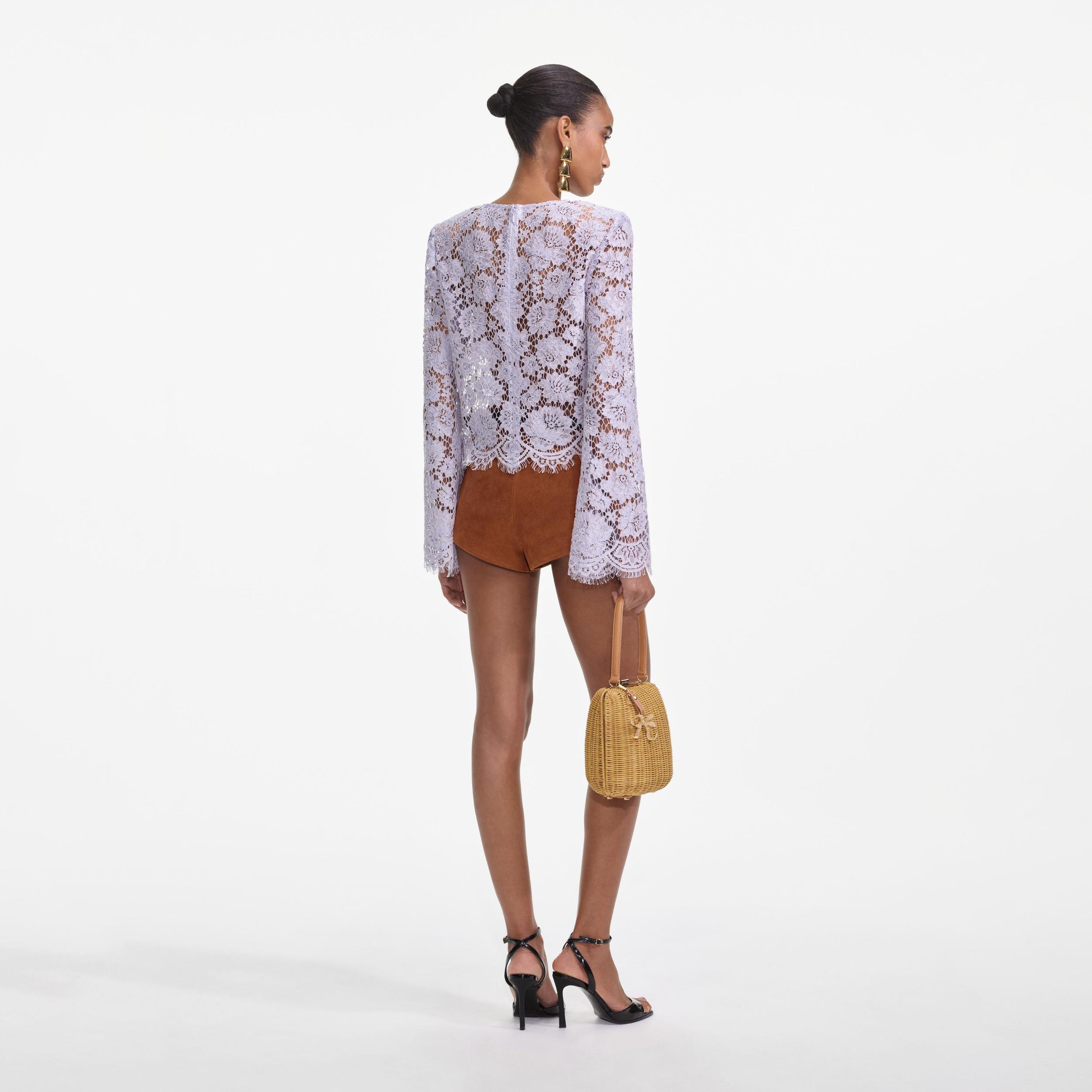 Lilac Lace Fluted Sleeve Top Product Image