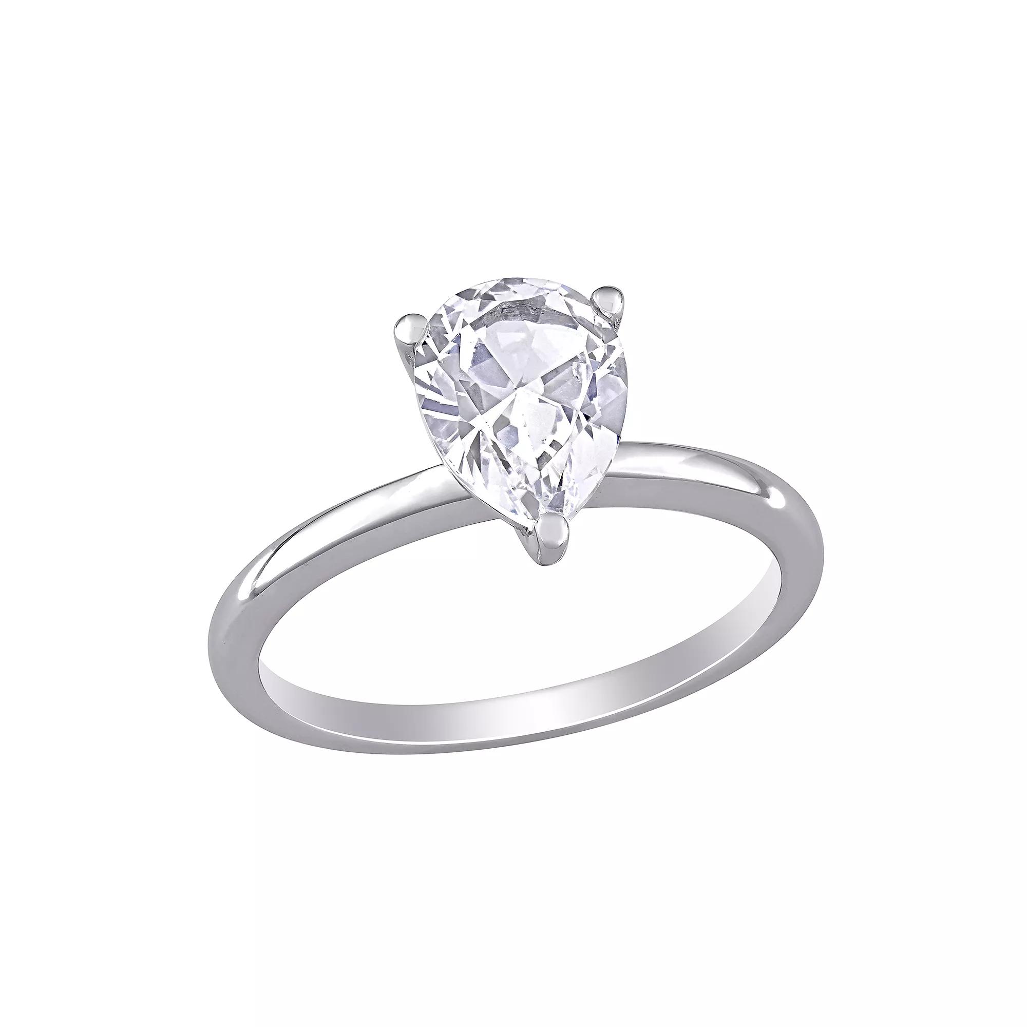 Stella Grace 10k White Gold Pear-Cut Lab-Created White Sapphire Solitaire Ring, Women's, Size: 5.50, 10k Whgold Product Image