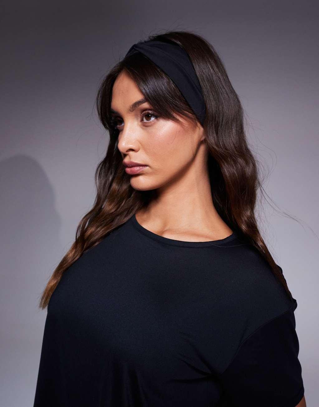 4505 soft touch twist front pilates headband in black  Product Image