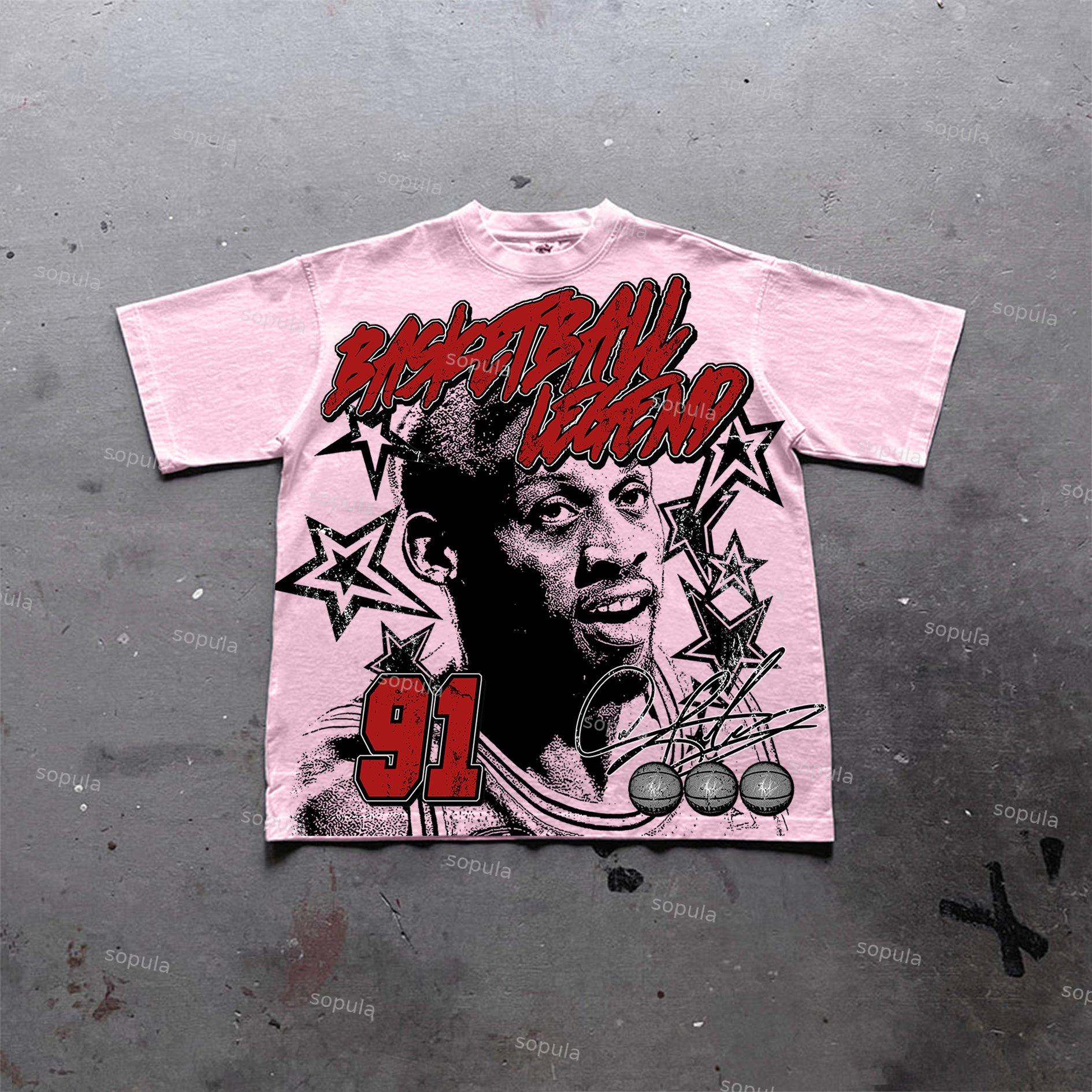 Vintage Basketball Legend Graphic Print Cotton T-Shirt Product Image