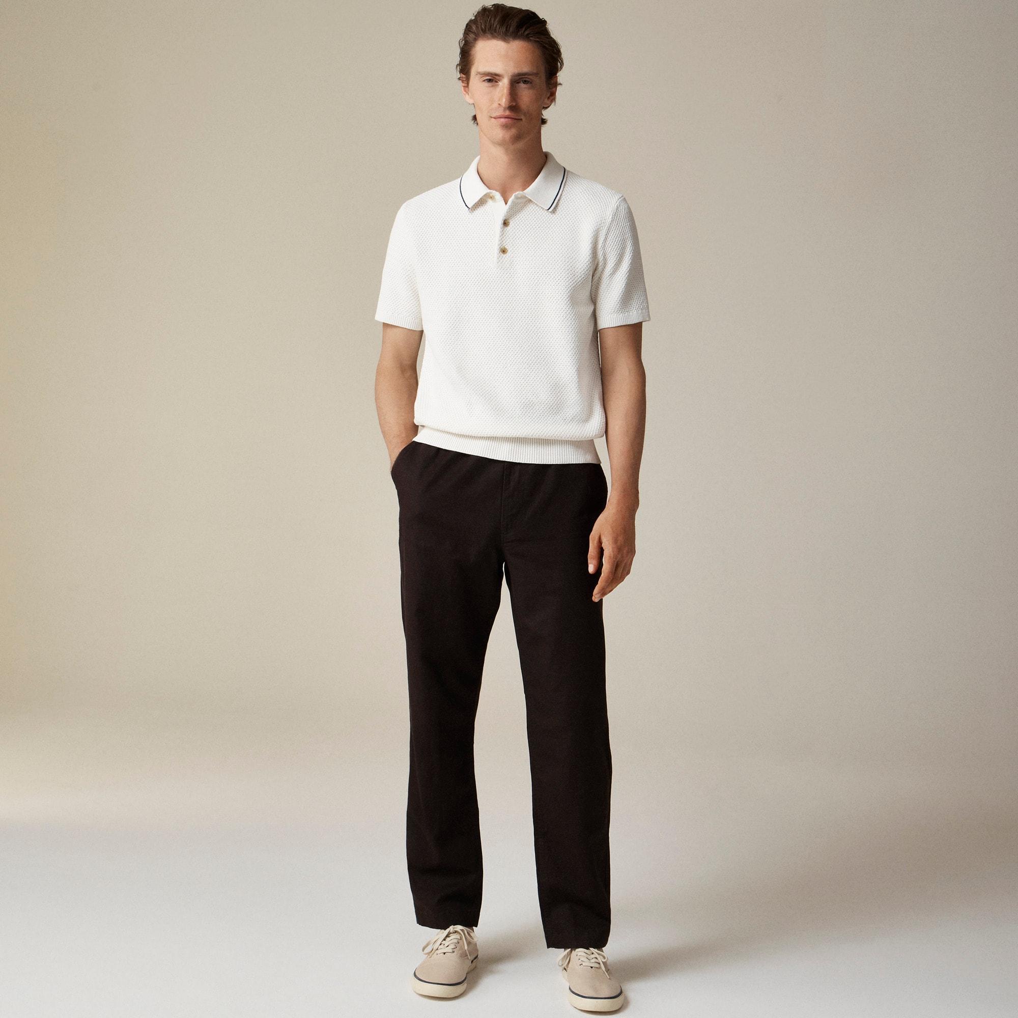 Short-sleeve cotton seed-stitch sweater-polo Product Image