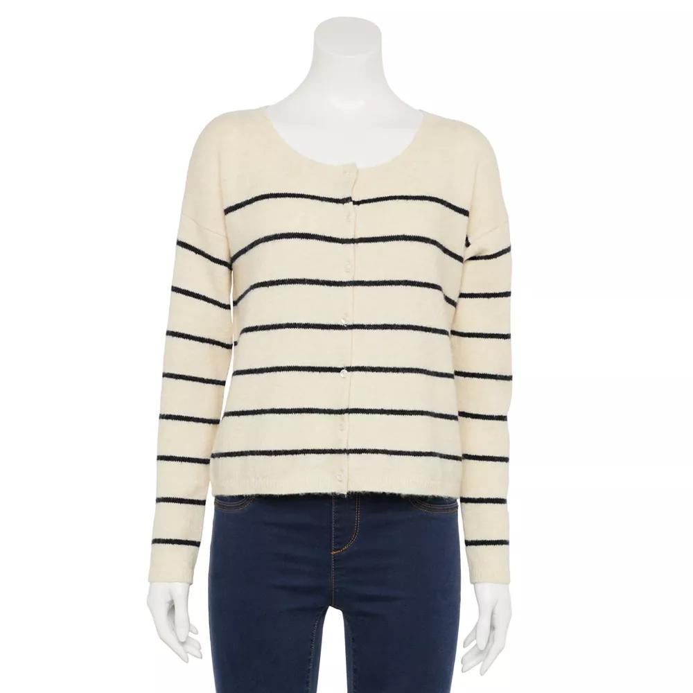 Women's LC Lauren Conrad Knit Button Down Layering Cardigan, Size: Medium, Black Bayside Stripe Product Image