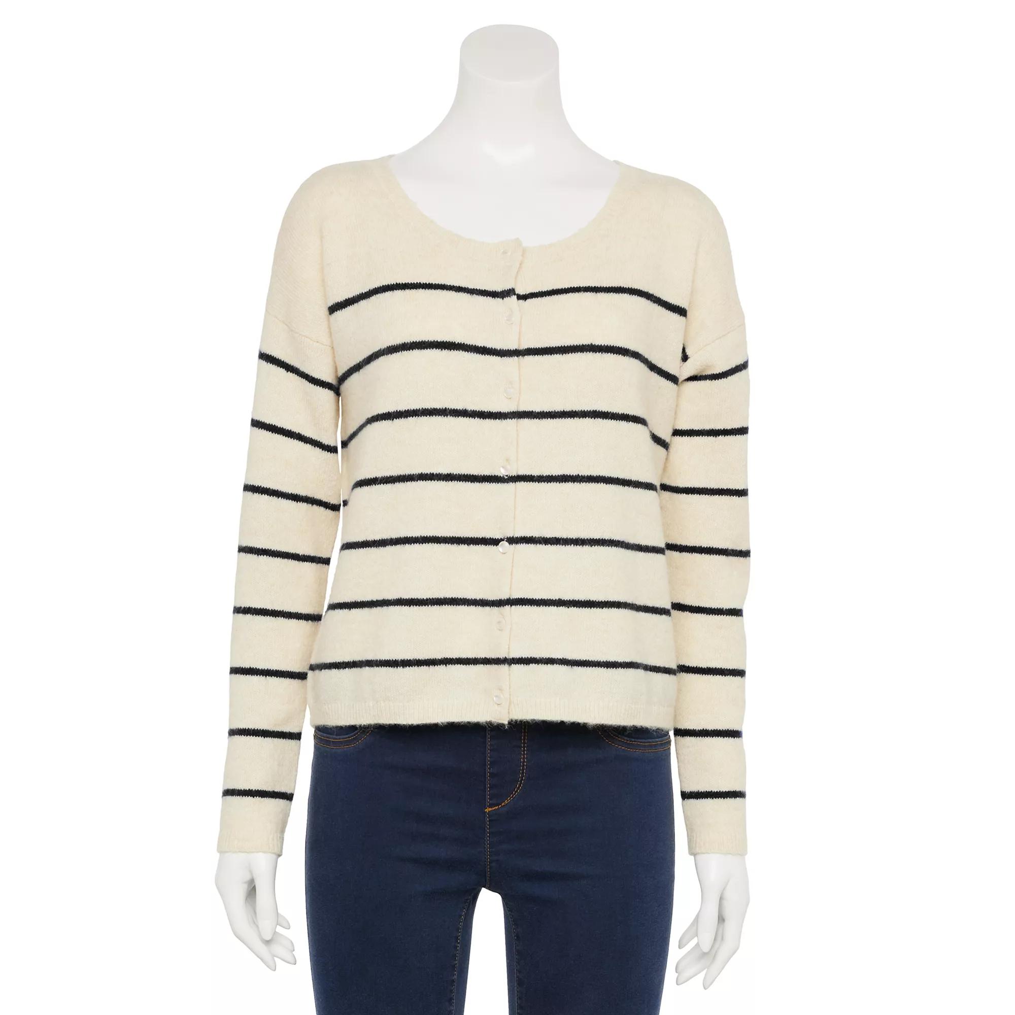 Women's LC Lauren Conrad Knit Button Down Layering Cardigan, Size: Medium, Black Bayside Stripe Product Image