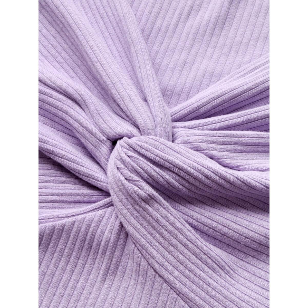 Plus Size Plain Textured Rib Knit Twist Front T-shirt Lilac Women Elegant Twist V-neck Bodycon Everyday T-shirts BloomChic 22-24/3X Product Image