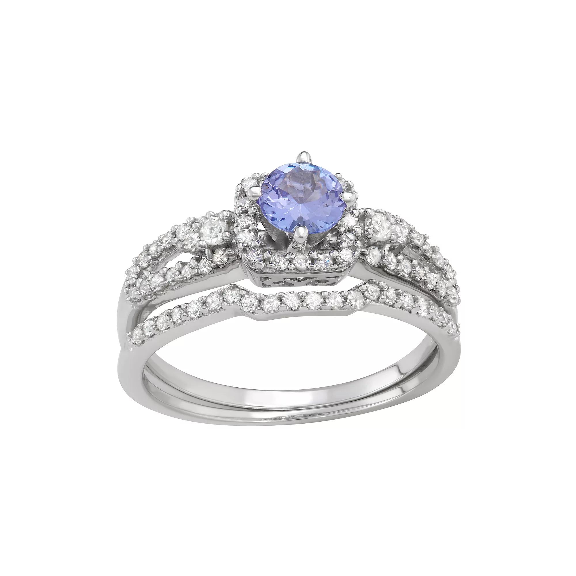10k White Gold 1/2 Carat T.W. Diamond & Tanzanite Engagement Ring Set, Womens 10k Whgold Product Image