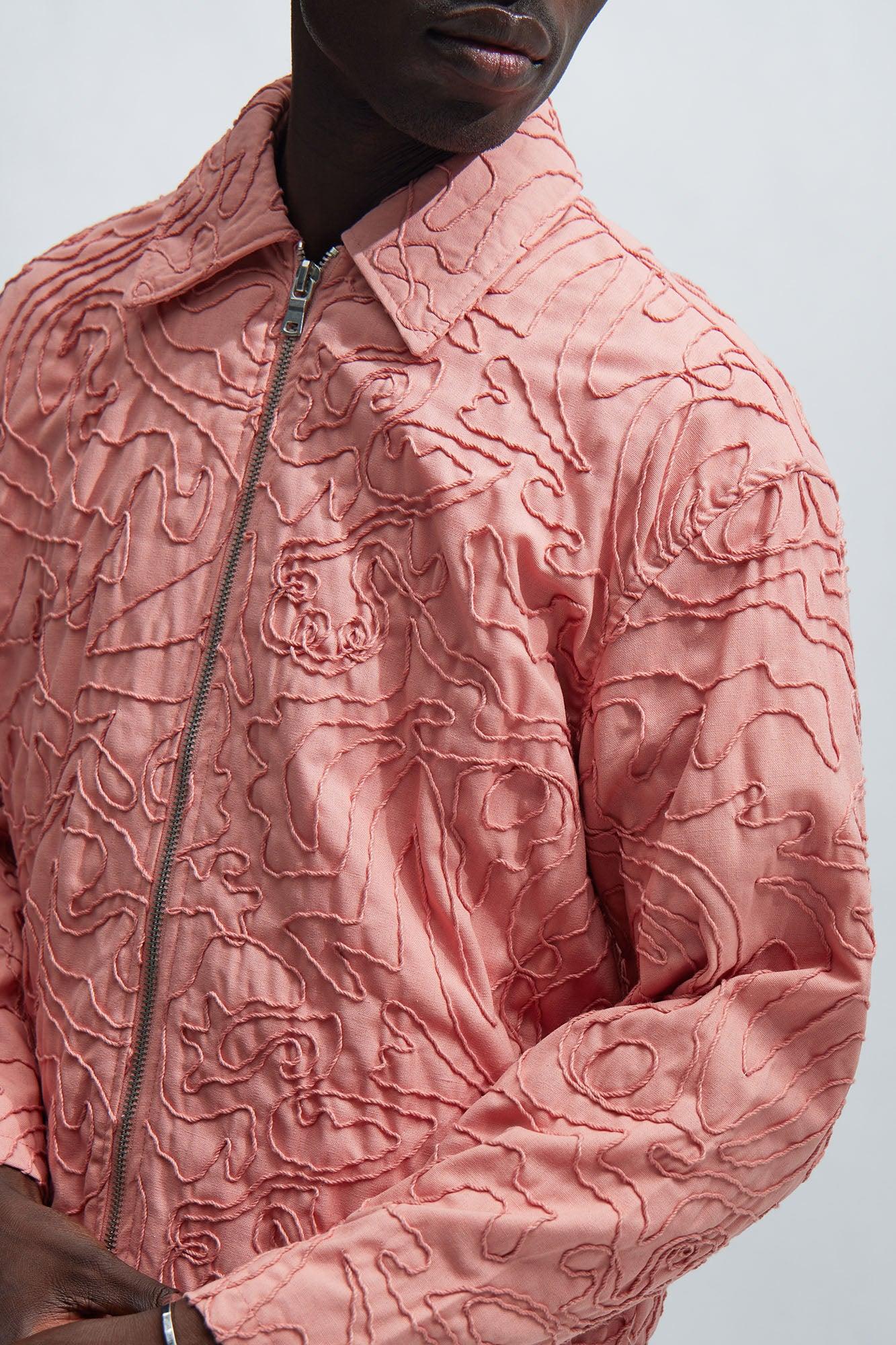 Swirl Jacquard Linen Boxy Jacket - Pink Product Image