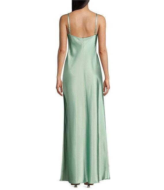 Morgan & Co. Sleeveless Spaghetti Strap Satin Rhinestone Trim Dress Product Image