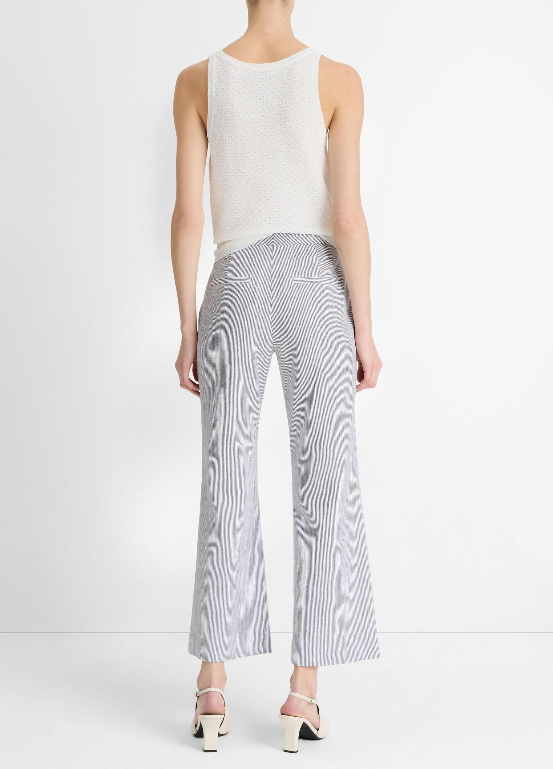 Ticking Stripe Linen-Cotton Low-Rise Crop Flare Trouser Product Image