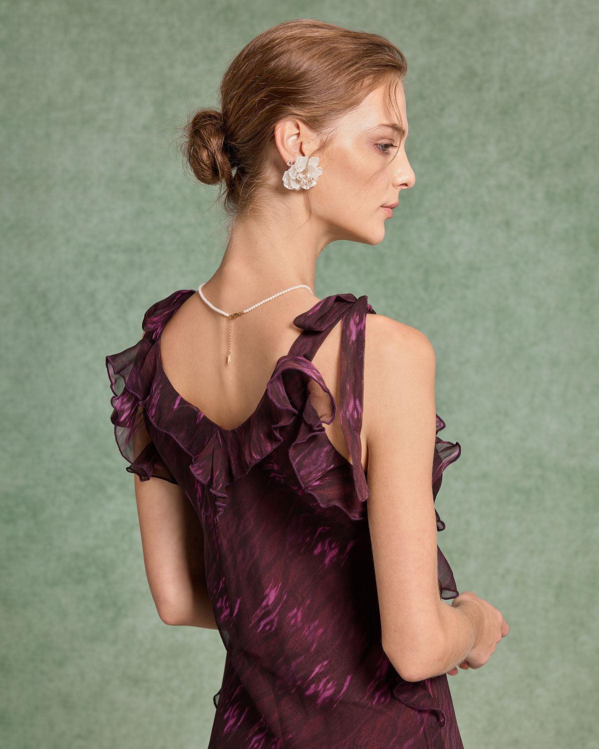 Purple Floral Ruffle Slip Maxi Dress Product Image