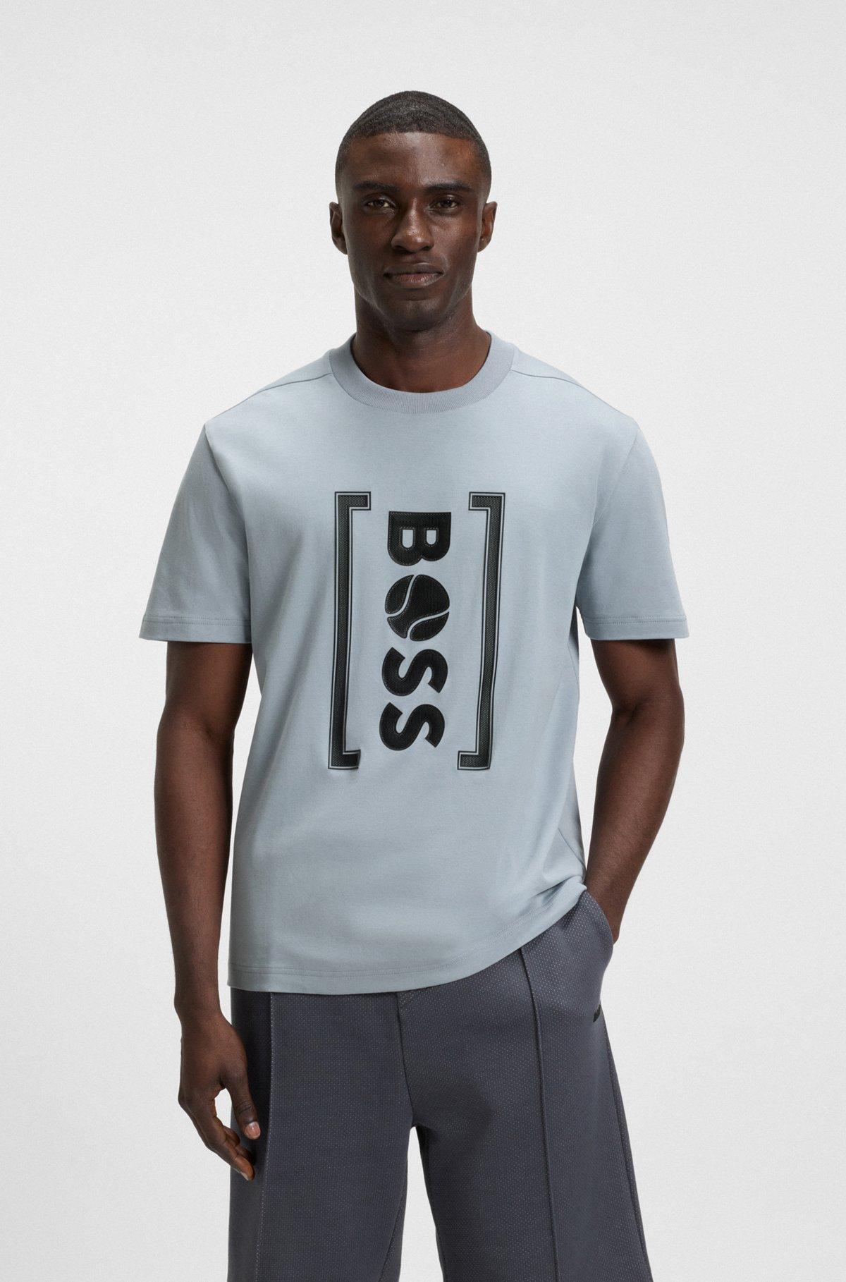 BOSS - Relaxed-fit T-shirt with tennis-inspired mesh-print logo - Dark Grey Product Image