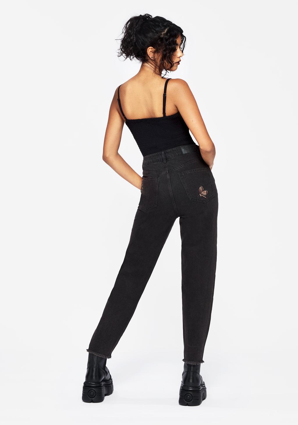 Valeria Floral Moth Embroidered Mom Jeans Product Image