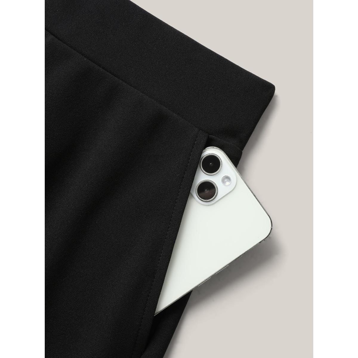 Plus Size Sheer Hem Flared Plain Midi Skirt Women Black Formal See through Bodycon Low stretch Slanted pocket Party Skirts BloomChic 12/L Product Image