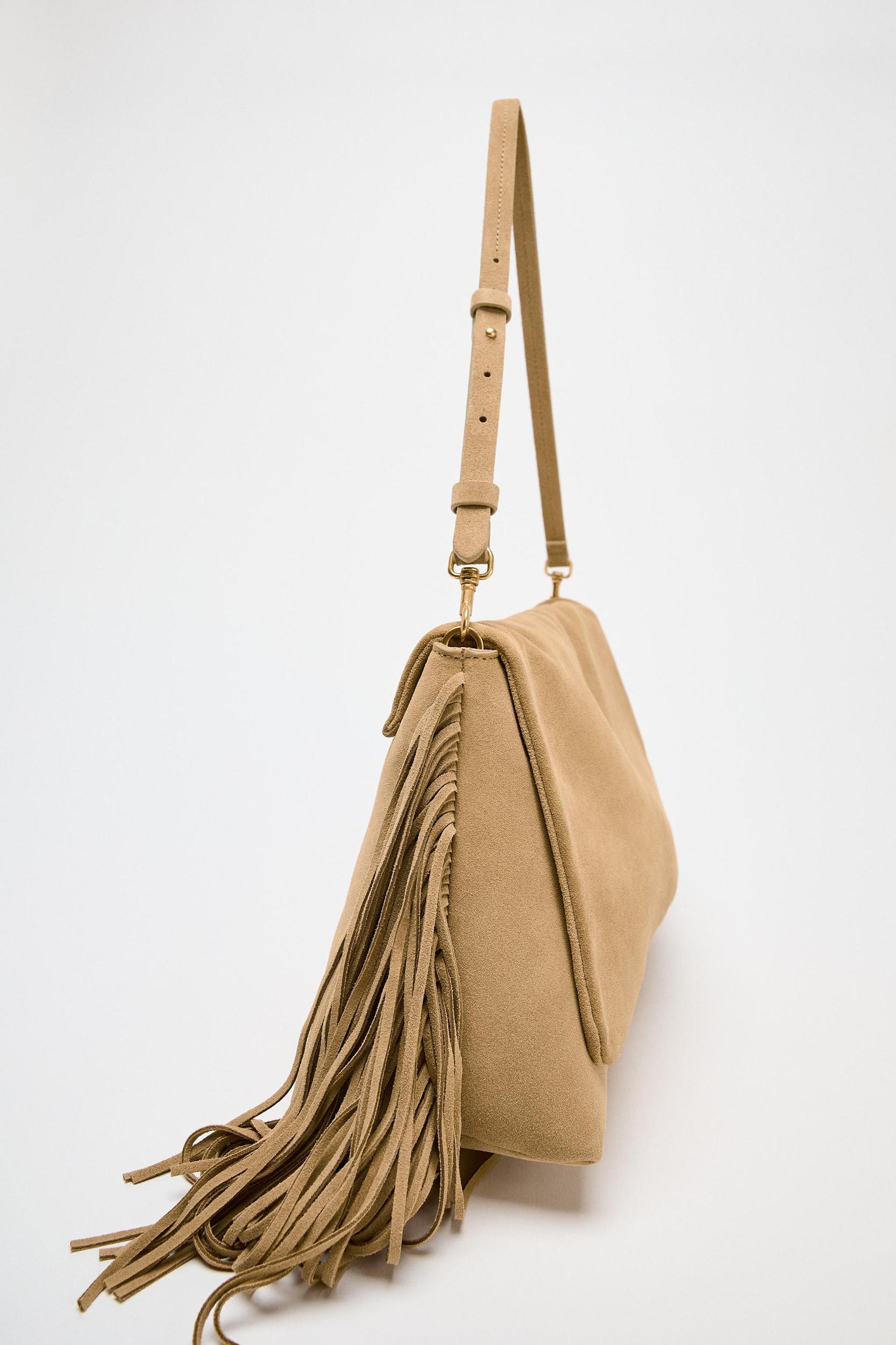 SPLIT LEATHER FRINGED CROSSBODY BAG Product Image