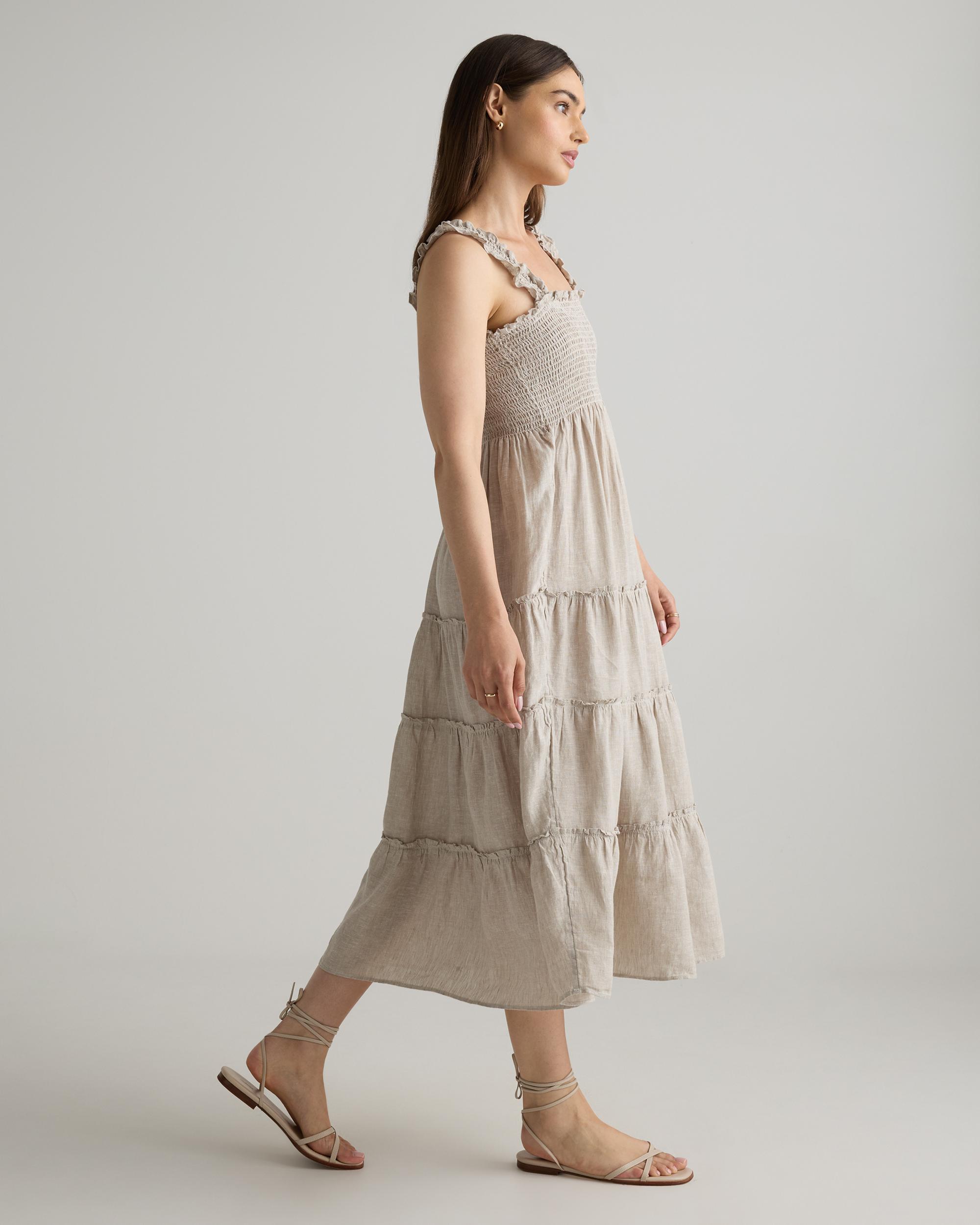 Quince | Women's 100% European Linen Smocked Midi Dress Product Image