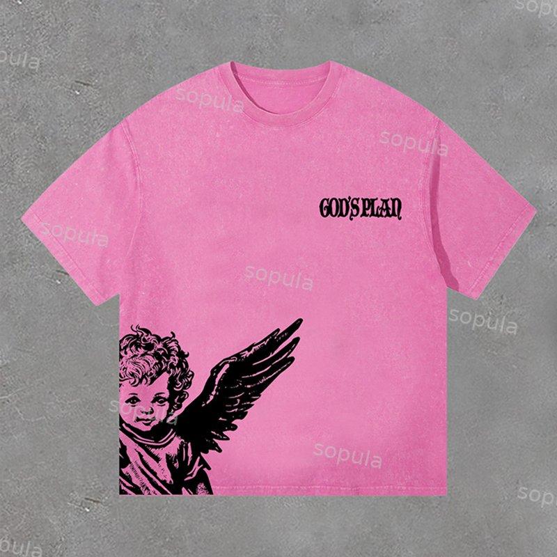 Sopula Vintage Angel God's Plan Print Washed T-Shirt Product Image