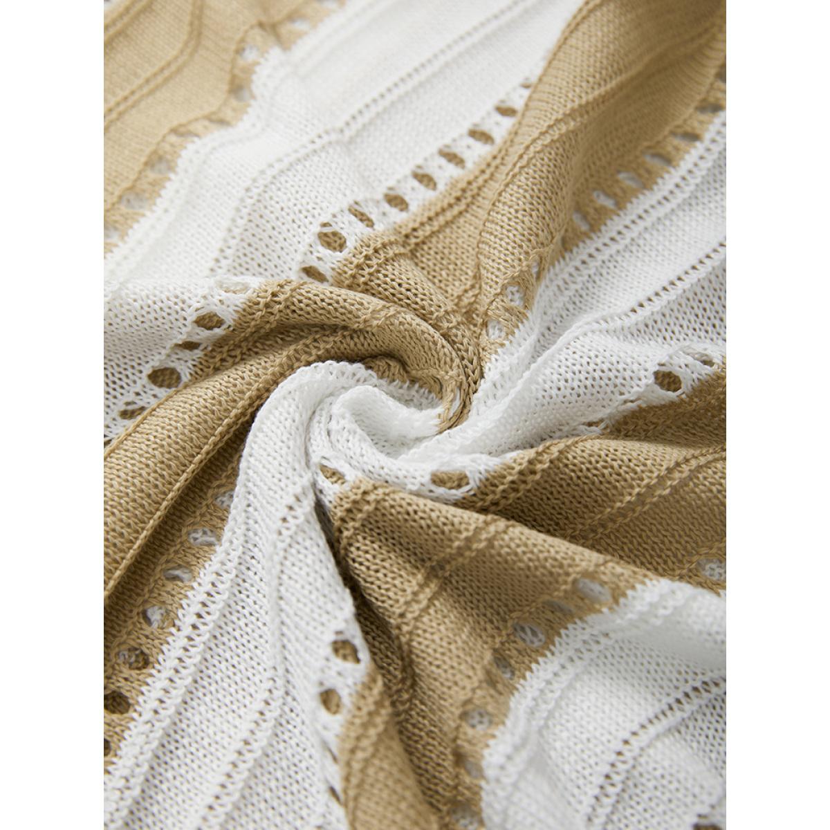 Plus Size Colorblock Contrast Drop Shoulder Elastic Cuffs Pullover Tan Women Casual Loose Long Sleeve Round Neck Everyday Pullovers BloomChic 26/4X Product Image