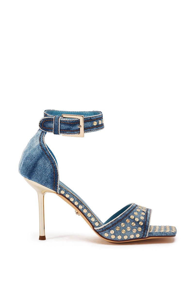 AKIRA GOLD INANA DENIM STUD EMBELLISHED STILETTO SANDAL Product Image