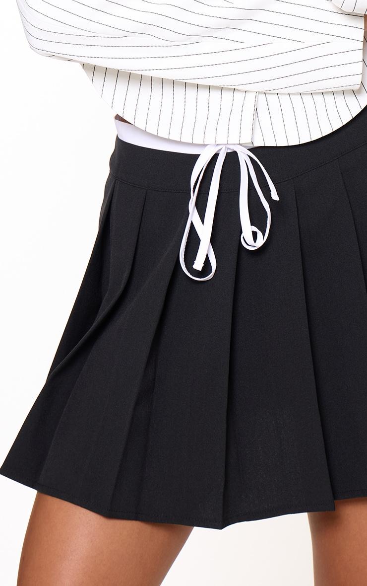 Black Drawstring Double Waistband Tailored Pleated Mini Skirt Product Image