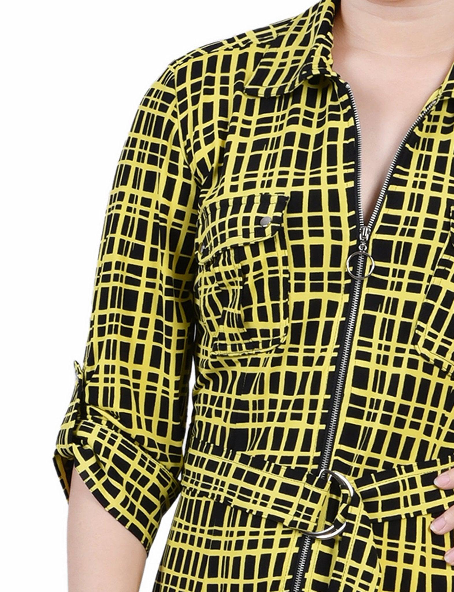 Golden Viewbox Belted Roll Tab Zip Front Shirtdress - Petite Product Image