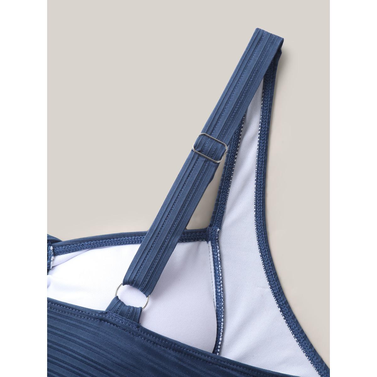 Plus Size Textured Channel Drawstring One-Piece Swimsuit Women's Swimwear Mediumblue Resort Texture Curve Bathing Suits High stretch One Pieces BloomChic 12/L Product Image