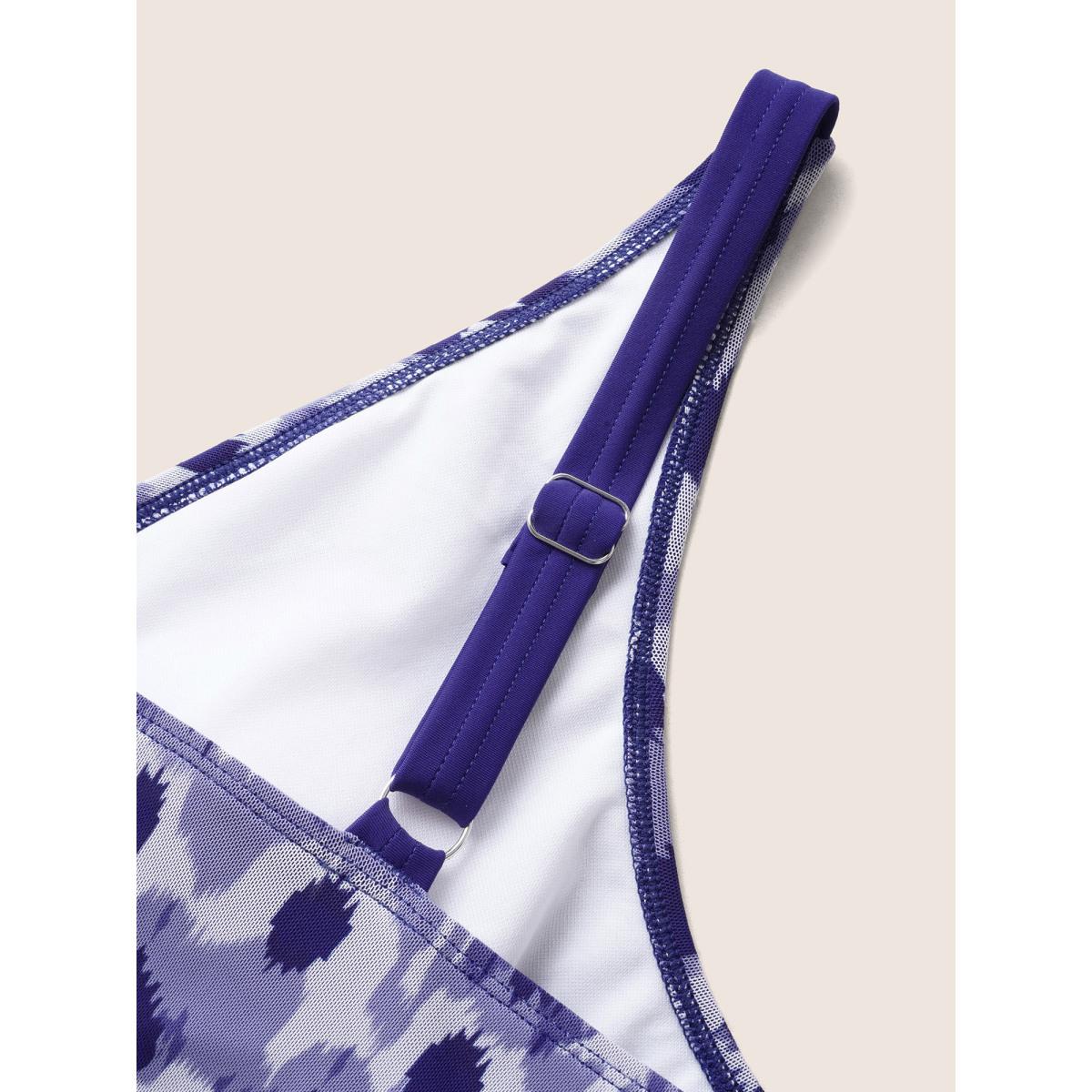 Plus Size Boho Print Overlap Collar Mesh Swim Dress Women's Swimwear Navy Beach Bodycon Overlap Collar High stretch Curve Swim Dresses BloomChic 10/M Product Image