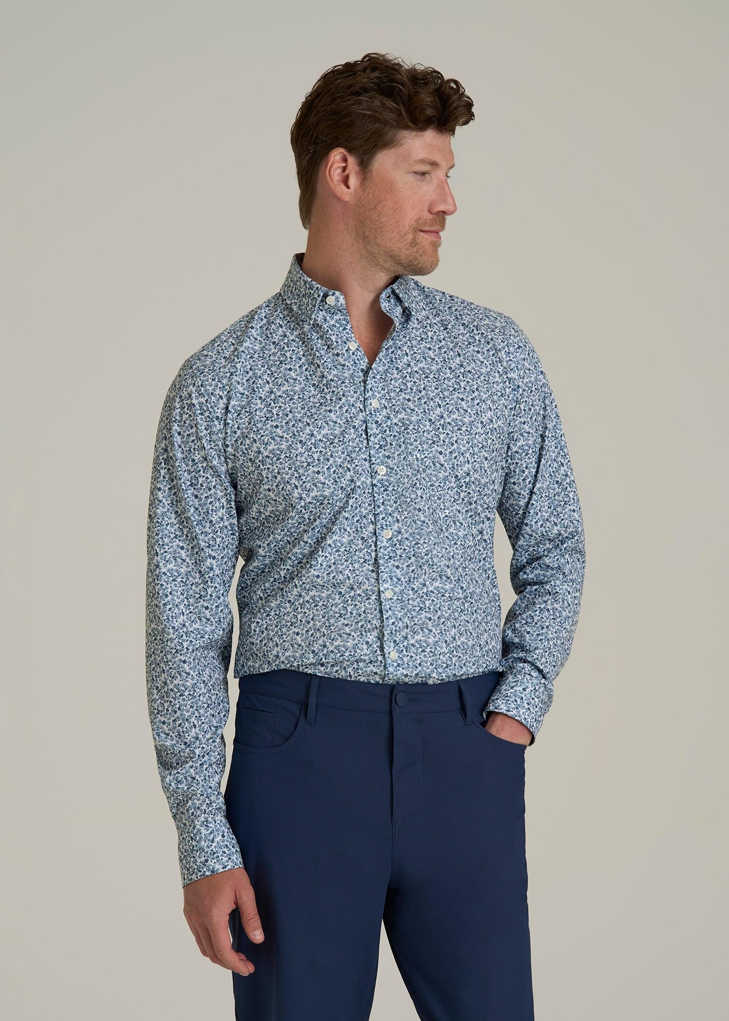 Traveler Stretch Dress Shirt for Tall Men in Blue Scattered Floral Male Product Image