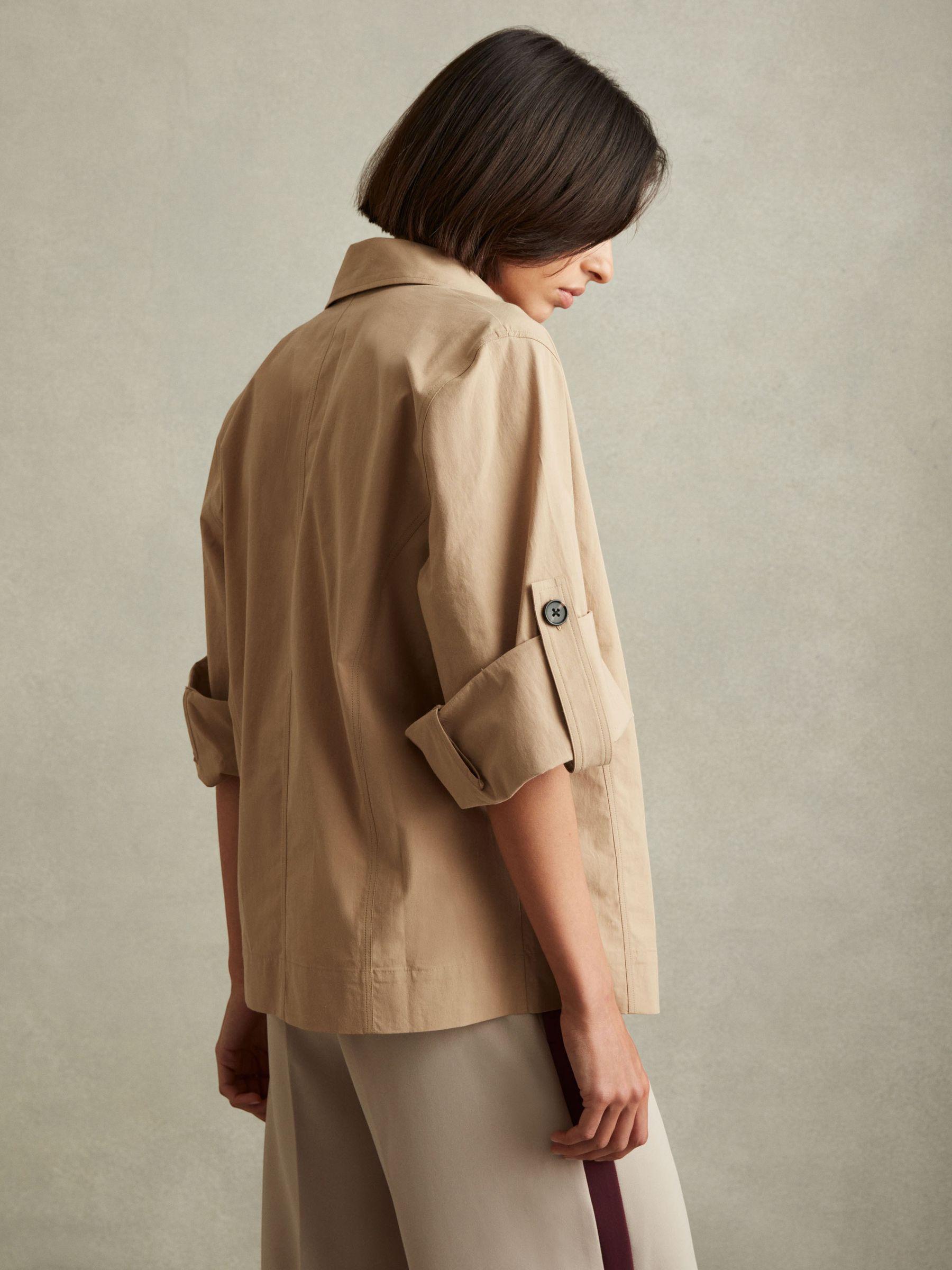 Cotton Blend Collared Cowl Neck Shirt in Stone Product Image