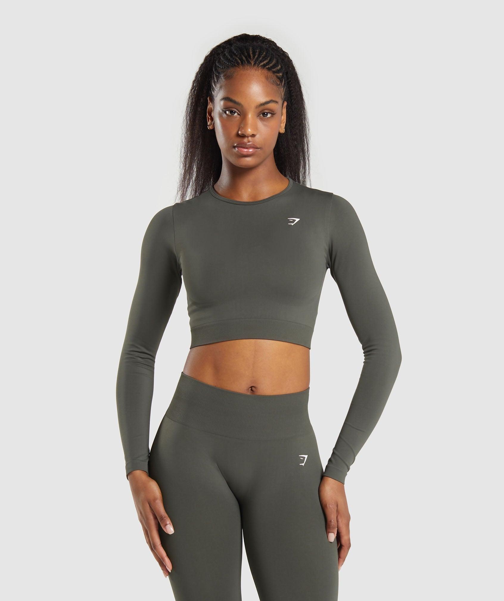 Gymshark Everyday Seamless Long Sleeve Crop Top - Strength Green Female Product Image