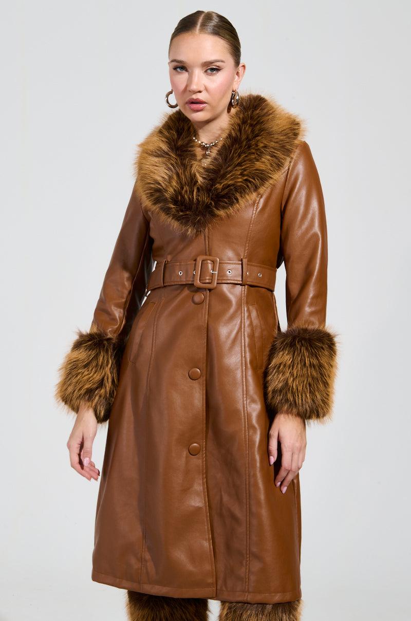 KAYA FUR LINED TRENCH IN TAN Product Image