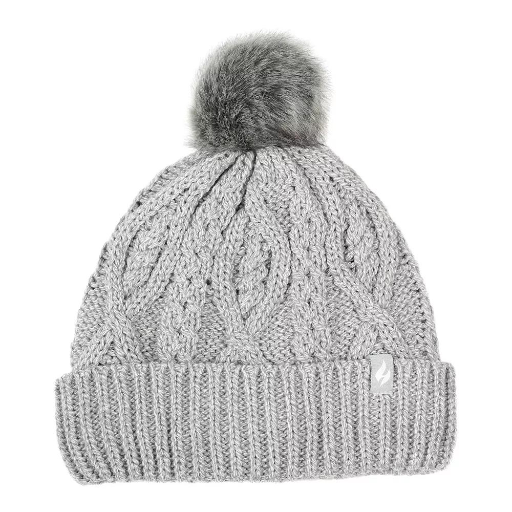 Women's Heat Holders Heatweaver Cable Knit Pom Pom Hat, Cloud Gray Product Image