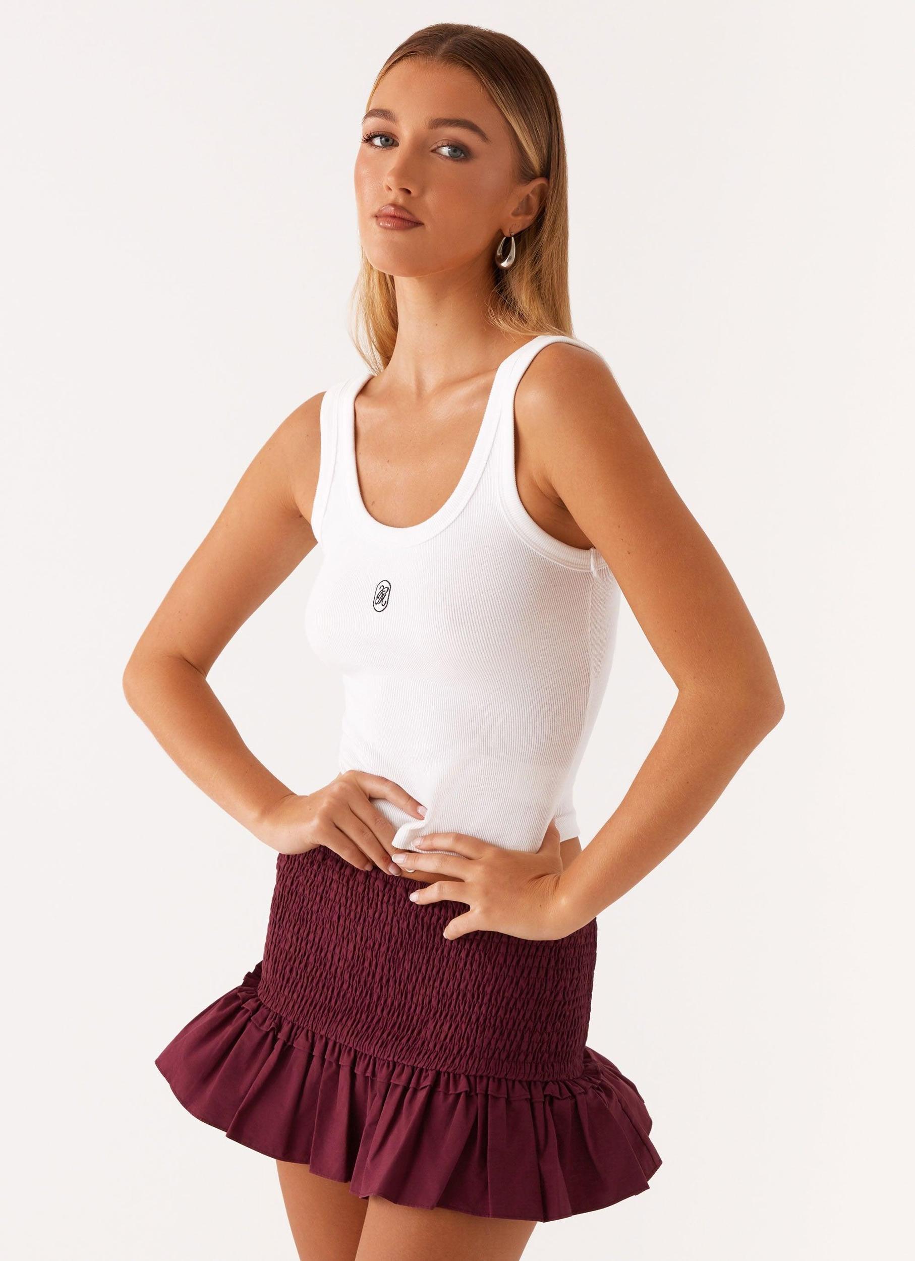 Darlee Shirred Mini Skirt - Mulberry Girls Product Image