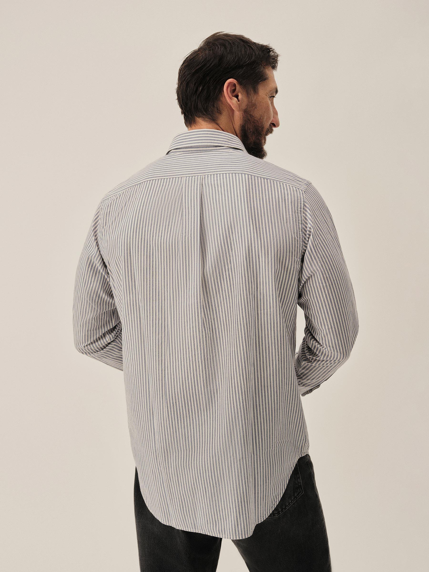 White / Blue Coronado Stripe Wornwell One Pocket Shirt Product Image