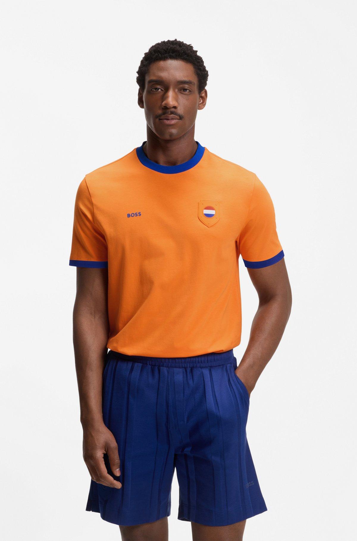 Stretch-cotton T-shirt with country flag and logo Product Image