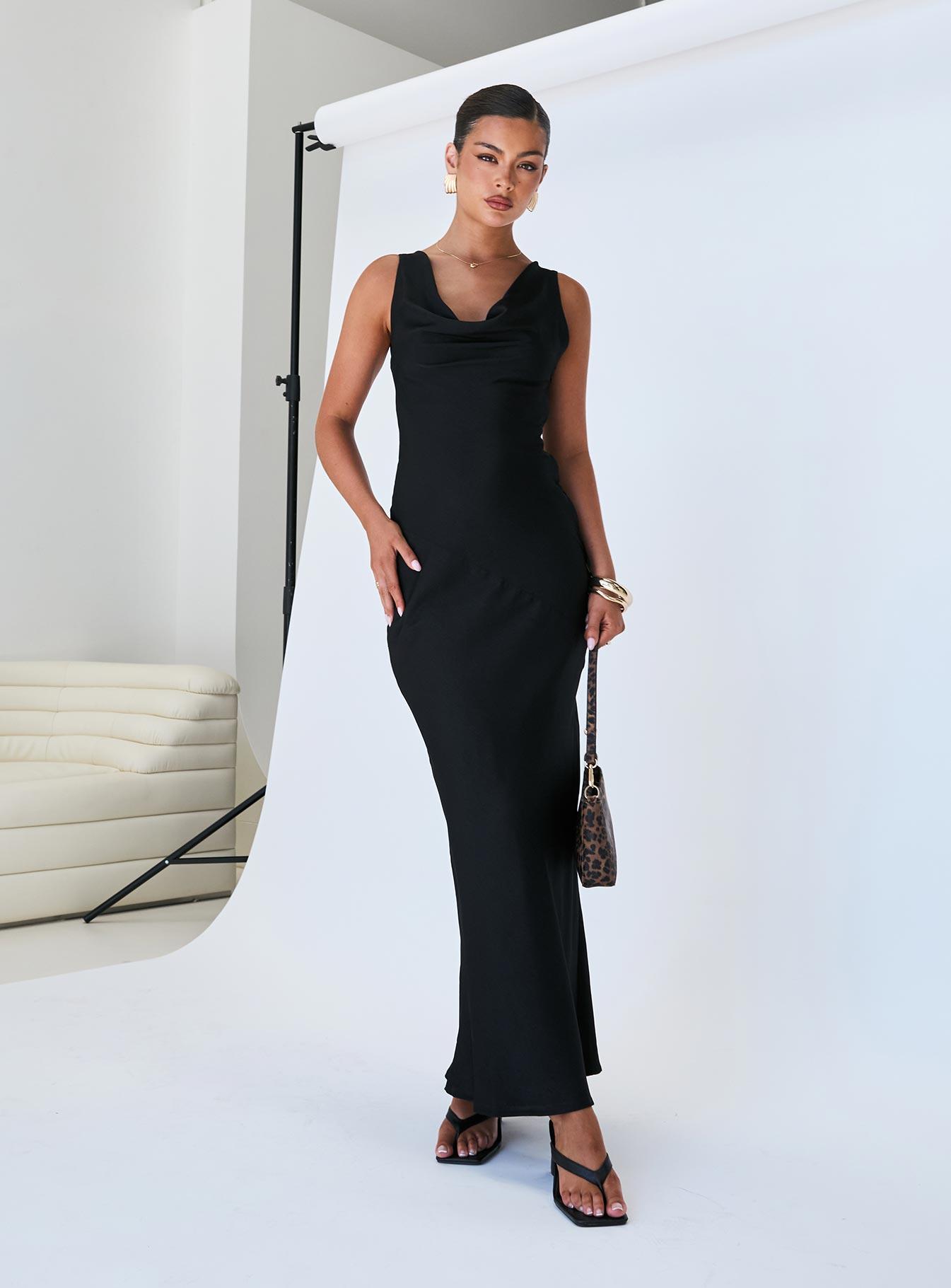 Make Memories Cowl Neck Maxi Dress Black Product Image
