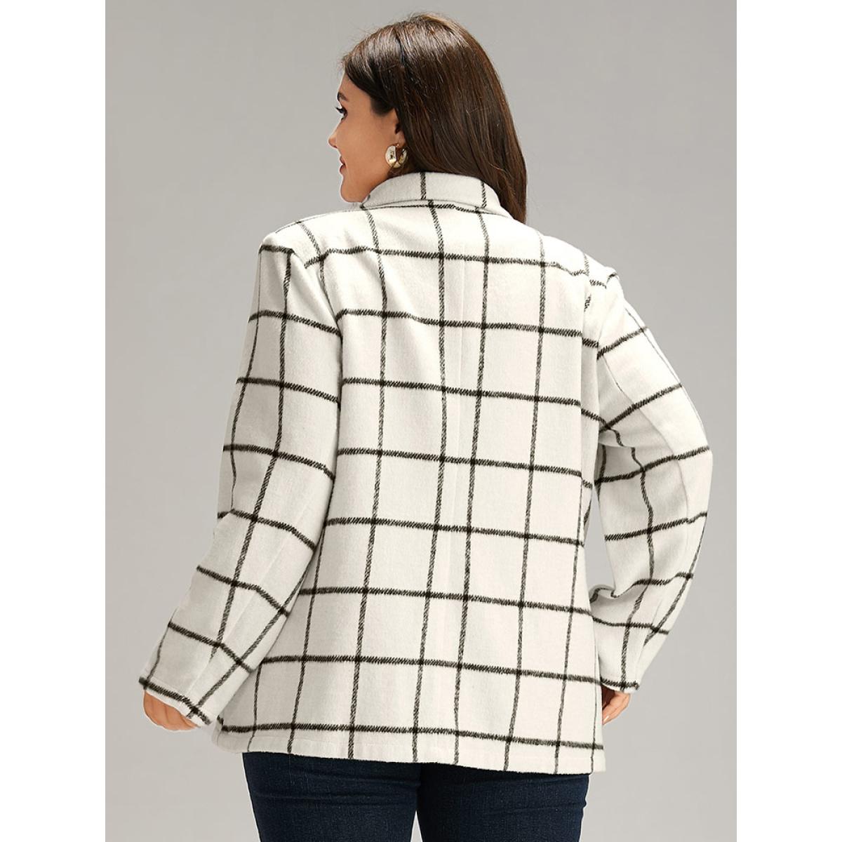 Plus Size Plaid Double Breasted Suit Collar Blazer White Women Dailywear Striped Contrast Sleeve Long Sleeve Suit Collar 12/L Elegant Blazers BloomChic Product Image
