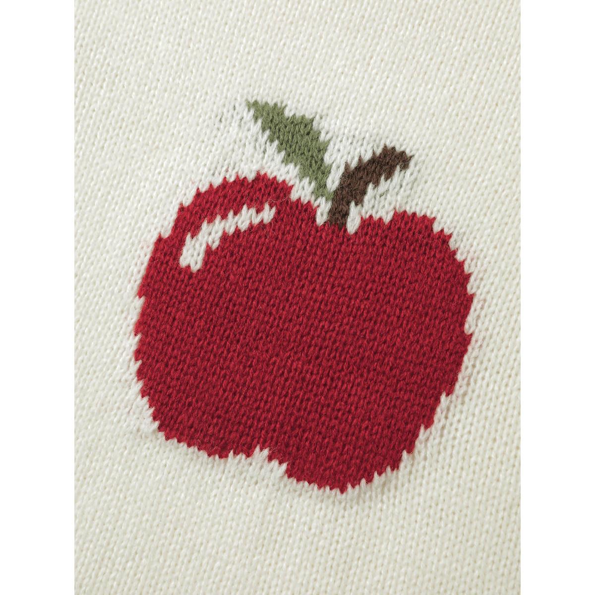 Plus Size Sweet Apple Print Jacquard Print Pullover Ivory Women Playful Loose Long Sleeve Round Neck Casual Pullovers BloomChic 28/5X Product Image