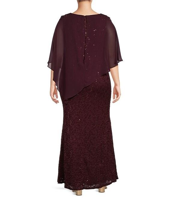 Ignite Evenings Plus Size Short Sleeve Round Neck Beaded Sequin Floral Lace Caplet Gown Product Image