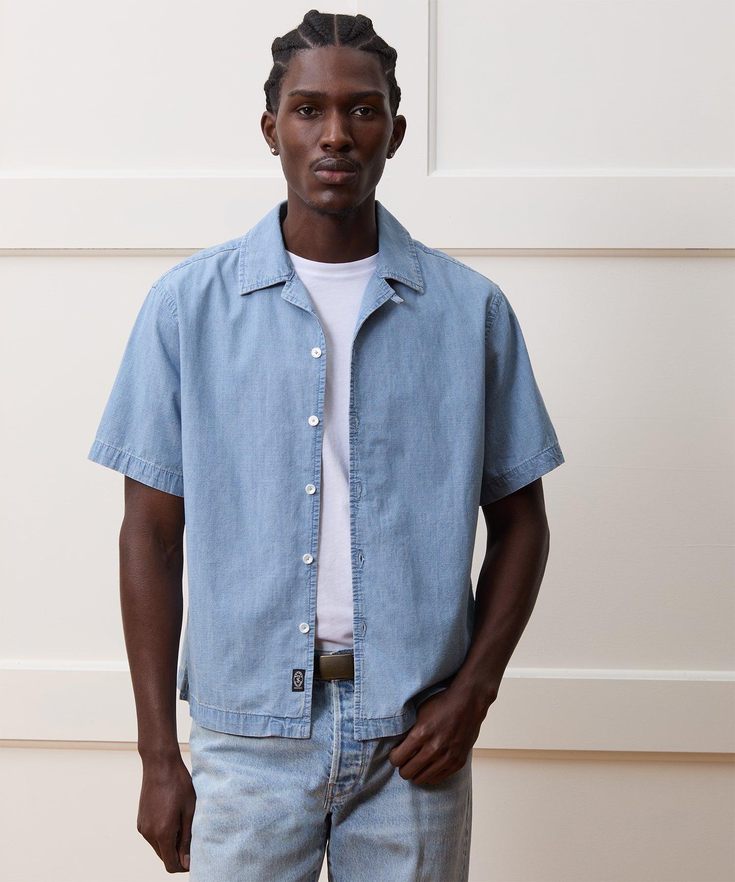Cropped Chambray Camp Collar Shirt Product Image