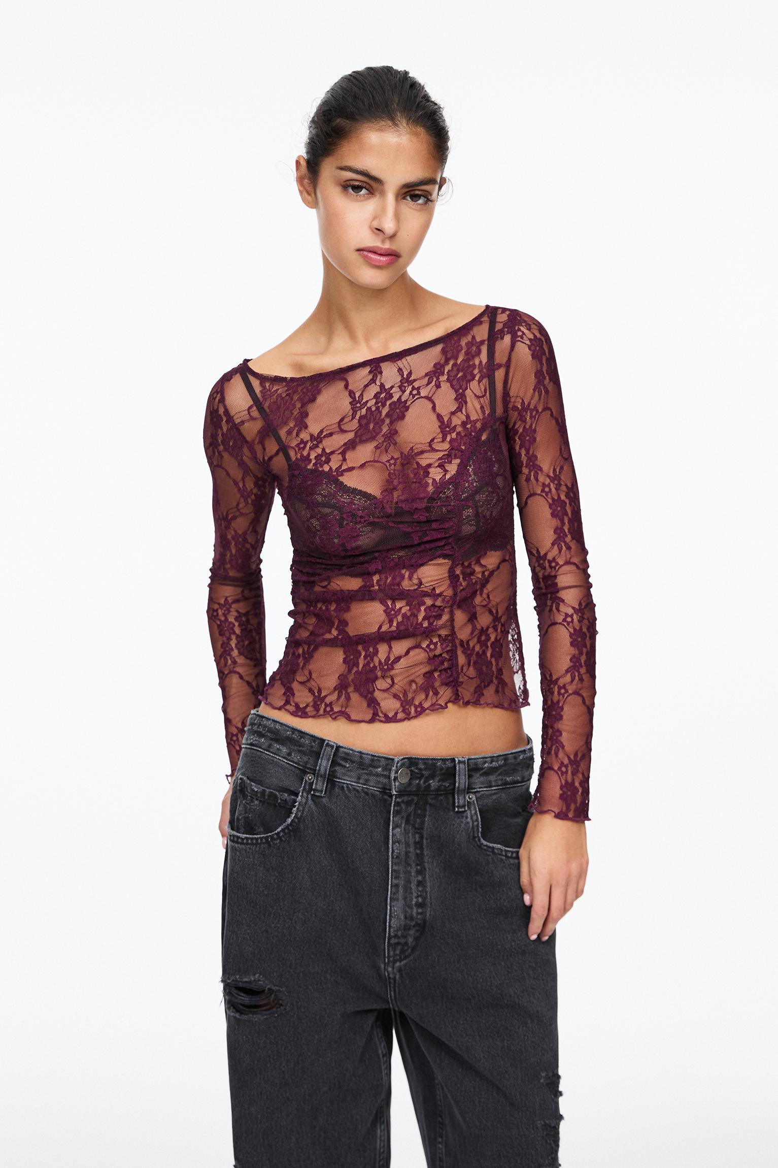 Lace top with gathered detail Product Image