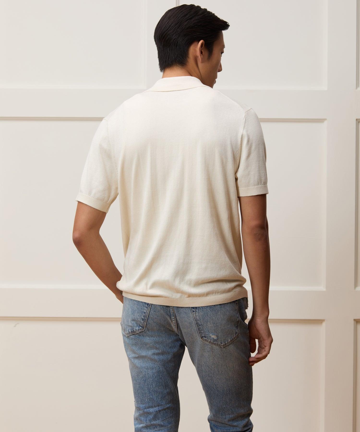 Silk-Cotton Ribbed Full-Placket Sweater Polo Product Image